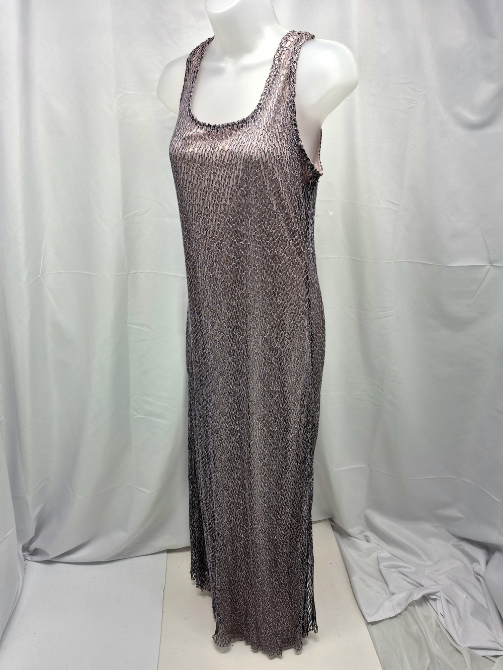 VTG 90s Alyn Paige Crochet Lace Overlay Maxi Dress Pink Made In USA 7/8 NWOT